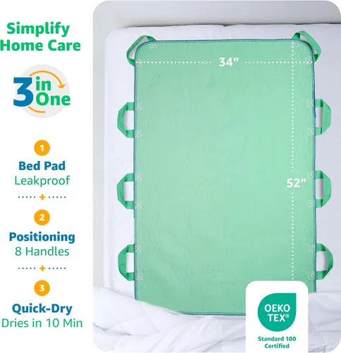 Vista 2 de Improvia - Almohadilla de cama de posicionamiento, con 8 asas reforzadas, de secado rápido, lavable, impermeable, para levantar, girar, transferir