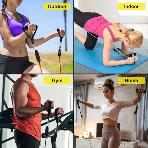 Vista 4 de Resistance Bands Set (12pcs), Workout Bands with Handles, Door Anchor, Ankle Straps and Carry Bag, Exercise Bands for Shape Body and Home Workouts