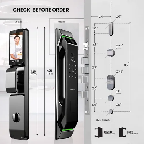 Vista 4 de Cerradura de puerta inteligente de reconocimiento facial 3D con cámara HD, timbre de video e intercomunicador, entrada sin llave 7 en 1 Huella