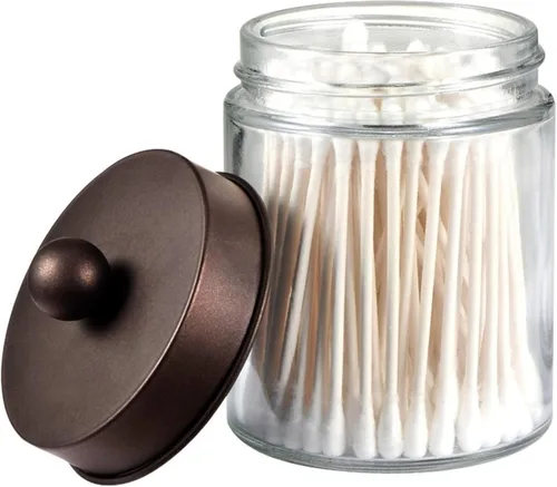Vista 9 de Amolliar Apothecary Jars Bathroom Vanity Organizer -Countertop Canister Jar with Storage Lid - Qtip Dispenser Holder Glass for Qtips,Cotton