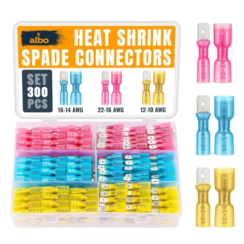 Vista 10 de Kit de conectores de pala hembra termorretráctiles de 250 piezas, terminales eléctricos impermeables azules AWG 16-14, conectores de pala de alambre