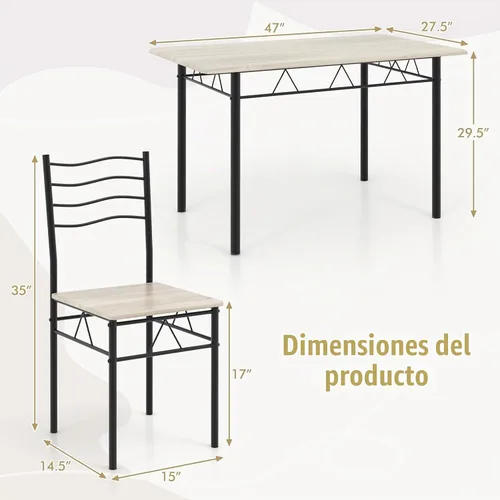 Vista 9 de Giantex Juego de mesa de comedor de 47 pulgadas para 4, mesa de cocina rectangular con 4 sillas de comedor, marco de metal, juego de comedor de 5