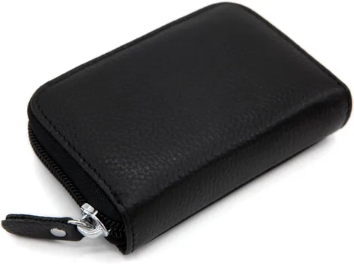 Vista 4 de Tarjetero RFID de bolsillo con ventana para ID, piel genuina, S, Negro