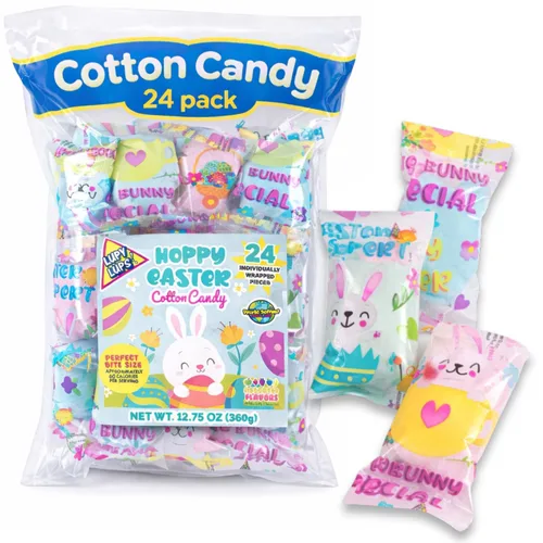 Vista 5 de Caramelo de Pascua – Paquete de 120 unidades de algodón de azúcar LUPY LUPS Envueltos individualmente de 0.5 onzas cada uno Relleno de cesta