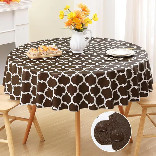 Smiry Mantel redondo de plástico, mantel de vinilo impermeable con reverso de franela para mesas redondas, manteles lavables a prueba de derrames