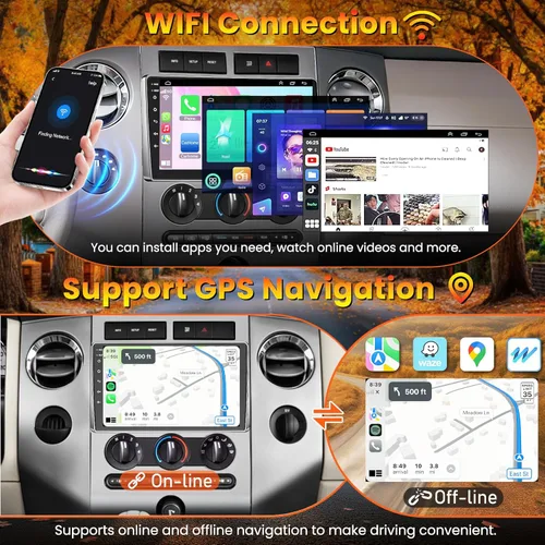 Vista 5 de Radio de coche 4G+64G para Ford Expedition 2007-2014 con Carpaly inalámbrico y Android Auto, pantalla táctil IPS de 9 pulgadas estéreo
