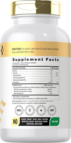 Vista 2 de Doctor's Way Aceite de pescado 3000 mg 150 cápsulas blandas Omega-3 con EPA y DHA Suplemento sin OMG, sin gluten