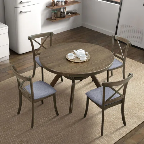 Vista 2 de Dining Chairs Set of 2, Table & Chair Sets, Modern Fabric Upholstered Kitchen Side Chairs, Cross Back Rubber Wood Farmhouse Dining Room Chairs with