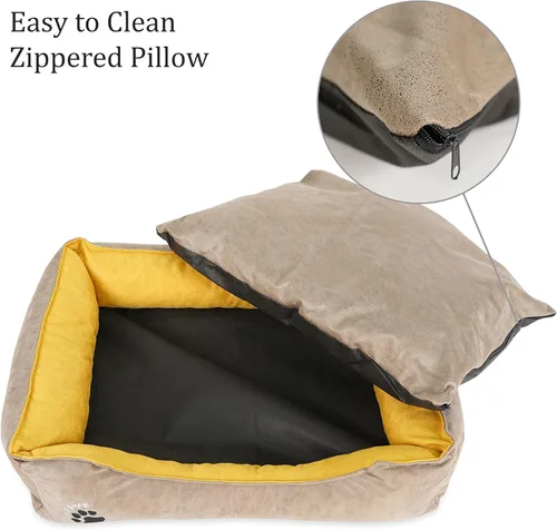 Vista 2 de SUSSEXHOME Pets - Cama lavable para perros pequeños, 19.3 x 14.2 x 7 pulgadas, duradera, impermeable, con lados, color marrón