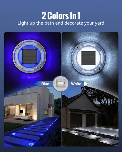 Vista 2 de Luces Solares para Entrada de Vehículos Luces de Muelle Impermeables Paquete de 4, 2 Colores en 1, Luces LED Solares de Cubierta para Exteriores