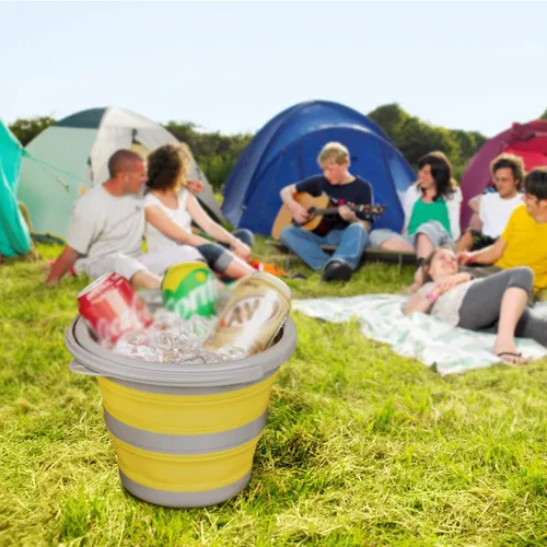 Vista 6 de Paquete de 2 cubos de plástico plegables con 1.32 galones (5L) cada uno, bañera redonda plegable, maceta al aire libre que ahorra espacio