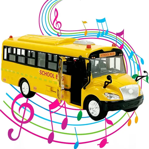 Vista 6 de Big Daddy Autobús escolar amarillo enorme con luces y puertas abiertas geniales, autobús escolar de juguete con sonidos y canciones para niñas