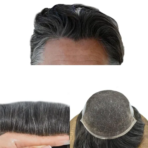 Vista 25 de Pieza de pelo para hombre, cabello humano real, suave encaje suizo frontal, tupé para hombres, sistema de cabello, extensiones capilares para hombre