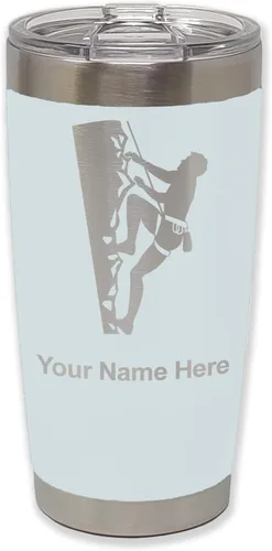 Vista 9 de LaserGram Personalized 20oz Tumbler, Rock Climber (Coral) Engraved Gift for Rock Climbers, Vacuum Insulated Stainless Steel, Laser Engraved With