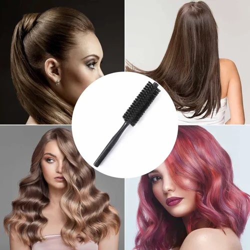 Vista 7 de Mini cepillo de pelo redondo portátil para rizar y barba con mango de madera natural, cepillo de cerdas de jabalí para secar y peinar para mujeres