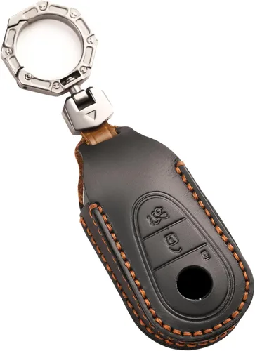 Funda para llave inteligente Mercedes Benz 2023, funda de llavero de cuero hecha a mano, con llavero de metal para llave inteligente de clase S