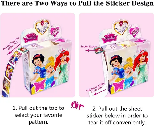 Vista 4 de Paquete de 2 calcomanías de princesa, calcomanías para niños, 20 diseños, 400 calcomanías autoadhesivas para laptop, botella de agua, teléfono