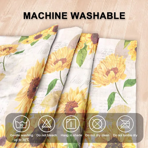 Vista 5 de Juego de cortinas de girasol con cenefa, 3 piezas de cortinas de cocina con girasol, juego de cortinas rústicas florales para baño y dormitorio