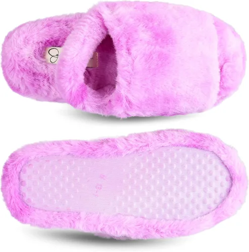 Vista 6 de Jessica Simpson Unisex-Child Plush Faux Fur Slip on House Slippers with Memory Foam