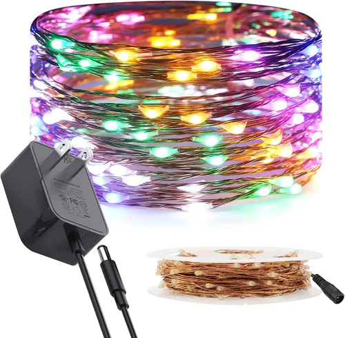 Vista 10 de RUICHEN Guirnalda de luces LED con cable de cobre de 33 pies, 100 luces LED con carrete, color naranja