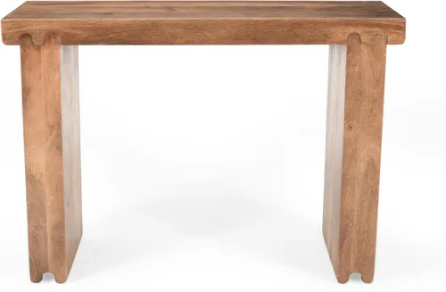 Vista 9 de Mesa consola de madera de 45 pulgadas para mesa de entrada, consola minimalista estrecha retro de granja con madera de mango maciza, mesas de sofá