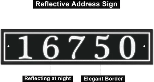 Vista 2 de Placa reflectante personalizada, letrero de dirección de aluminio personalizado para buzón, casa, calle, exterior, letrero horizontal de número