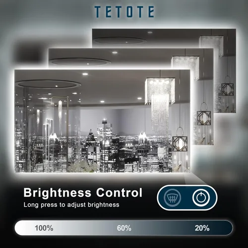 Vista 3 de TETOTE - Espejo retroiluminado para baño con luz, botón táctil regulable y función antivaho (horizontal o vertical)