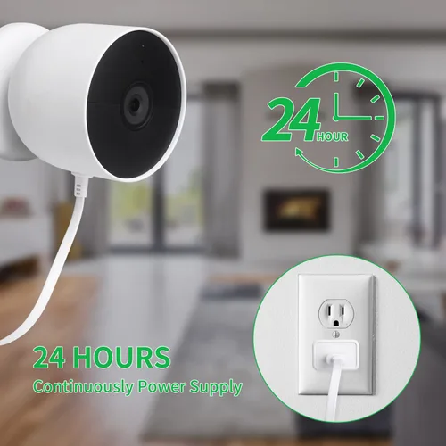 Vista 4 de wochel Adaptador de corriente compatible con Google Nest Cam para exteriores o interiores, batería – 6.5 pies/6.6 ft resistente a la intemperie