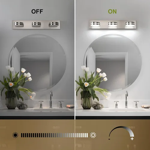 Vista 5 de Lámpara de Tocador de Baño de 3 Luces, Accesorios de Luz de Baño de Níquel Cepillado Sobre Espejo, Luces LED de Tocador con Cabezal de Lámpara