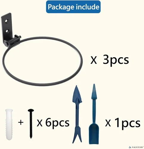 Vista 7 de NACETURE Anillo plegable para macetas de flores, para montaje en pared, ganchos redondos de metal resistente, soportes para macetas de cerca