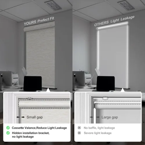 Vista 4 de Boolegon Persianas enrollables opacas sin cordones de jacquard a rayas, estilo de lujo, con cenefa de casete, con aislamiento térmico, persianas