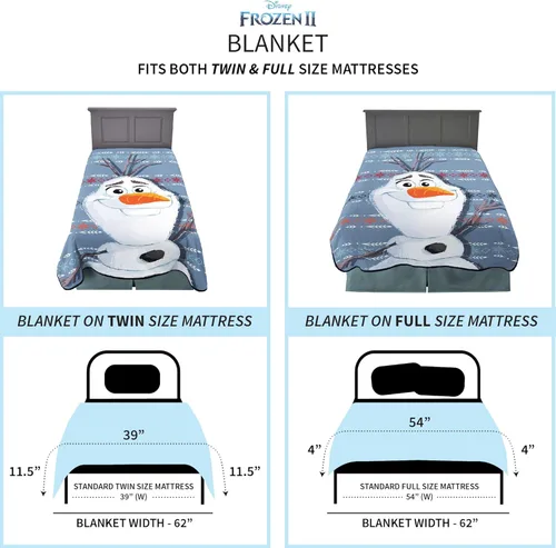 Vista 4 de Franco Manta de ropa de cama para niños, 62 x 90 pulgadas, Disney Frozen 2 Olaf