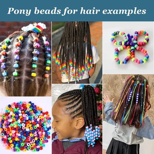 Vista 5 de 2000+ Cuentas Pony a granel de 6 x 9 mm, juego de cuentas de plástico multicolor para manualidades, cuentas para el cabello a granel de 10