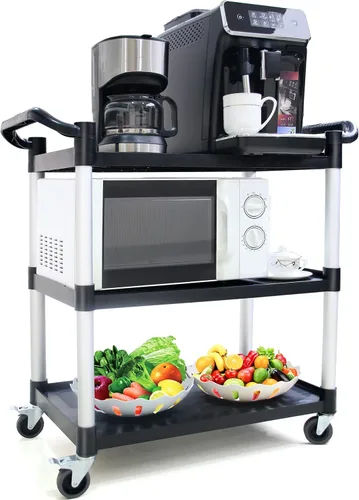Vista 7 de Carros utilitarios con ruedas, carrito rodante de 3 niveles con ruedas, carrito de servicio de alimentos resistente de 510 libras con almohadilla