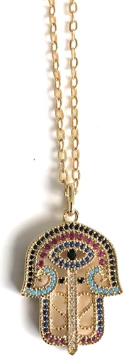 Vista 7 de Big Hamsa Hand Evil Eye Good Lariat Collar de 22 pulgadas