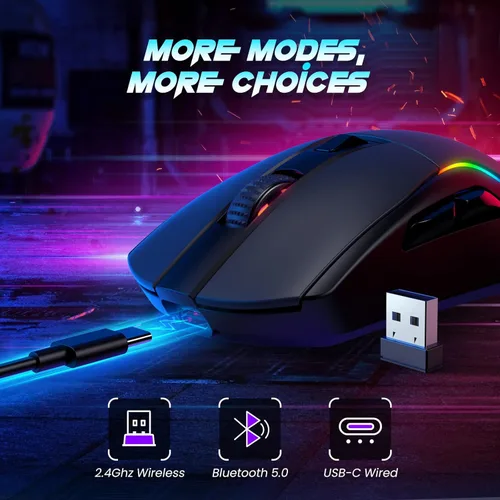 Vista 2 de RisoPhy Mouse inalámbrico para juegos con base de carga magnética RGB, mouse ligero de tres modos inalámbrico de hasta 20 KDPI 300 IPS 1000 Hz