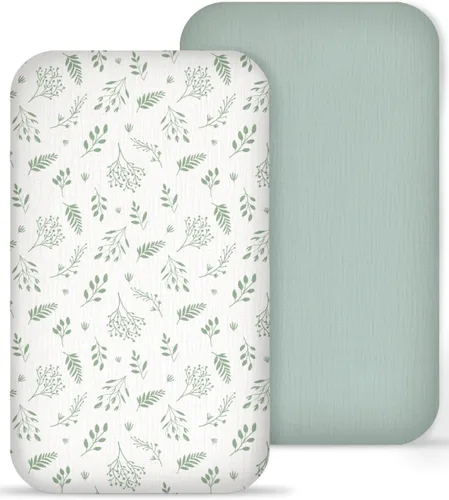 Vista 32 de Sábanas de cuna para bebé niño y niña, paquete de 2, sábanas ajustadas para colchón de cuna rectangular, ovalado, de reloj de arena, sábanas