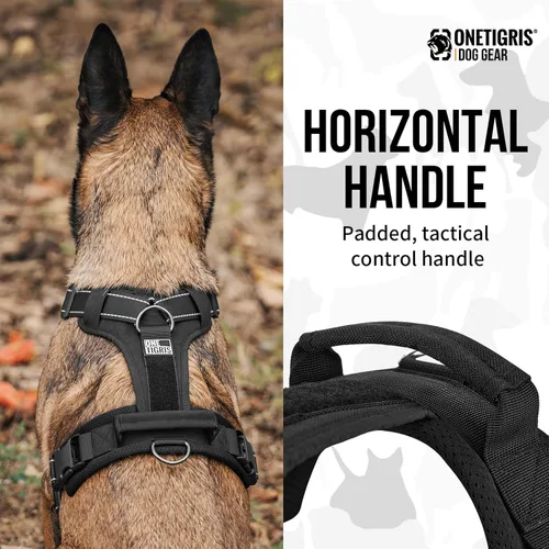 Vista 7 de OneTigris - Arnés para perro, chaleco para perro con acolchado suave sin tirones, nylon ajustable táctico de alta resistencia para perros medianos