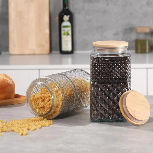 Vista 8 de 90 oz 0.7 galones Tarro grande de galletas de vidrio, frasco de vidrio con tapa hermética, recipiente decorativo de cocina con tapas de bambú