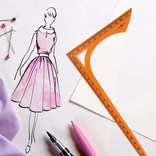 Vista 2 de Wakauto Regla de costura de plástico L - Regla de forma cuadrada Curva Medida de costura Profesional Tailor Craft Tool Detalles de línea claramente