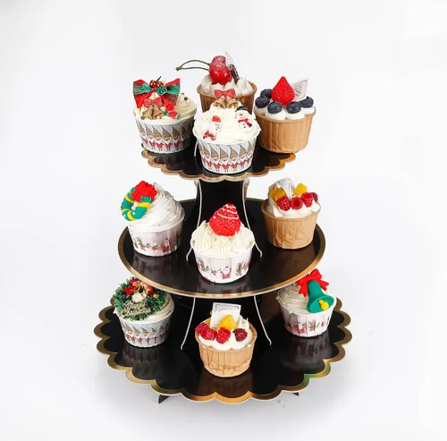 Vista 14 de YLDW Soporte para Cupcakes de 3 Niveles, Soporte para Pastel, Torre de Soporte para Cupcakes DIY Escalonada para Exhibiciones de Mesa de Postres