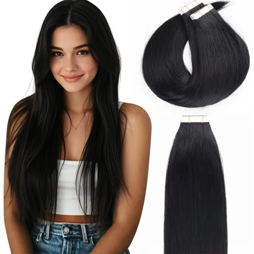 Lacer Extensiones de cabello humano adhesivas de 12 pulgadas, cinta adhesiva de doble cara para extensiones de cabello de trama cutánea, 20