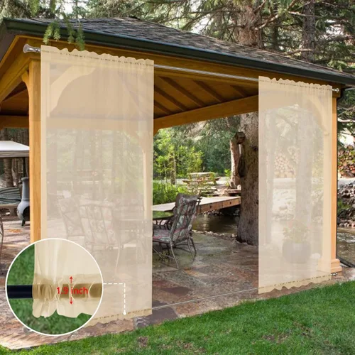 Vista 8 de SpaceDresser Cortinas traslúcidas impermeables para patio y exteriores – 2 paneles de cortina transparente con bolsillo para barra para sala de Beige
