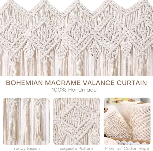Vista 6 de Osunnus Cortina de macramé para colgar en la pared, cenefa de macramé para ventana y puerta, 40 x 30 pulgadas, decoración de pared de macramé 1 panel