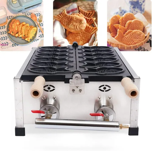 Vista 9 de DYRABREST Máquina para hacer gofres con forma de pescado, máquina japonesa antiadherente para hacer gofres Taiyaki, máquina para hacer gofres de gas