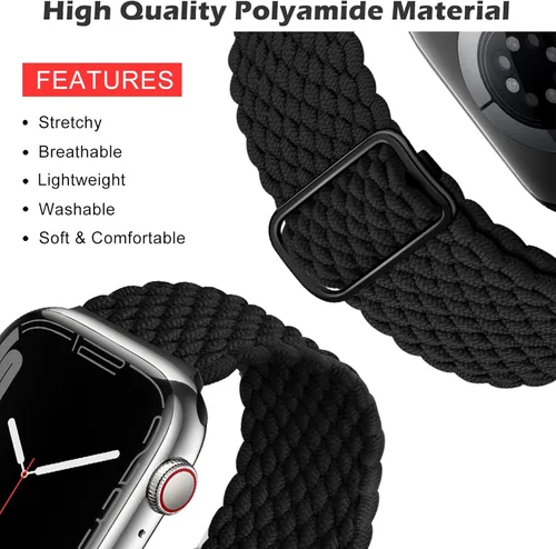 Vista 4 de Qimela - Correa elástica Solo Loop compatible con Apple Watch de 49 mm, 46 mm, 45 mm, 44 mm, 42 mm, 41 mm, 40 mm y 38 mm, correa trenzada