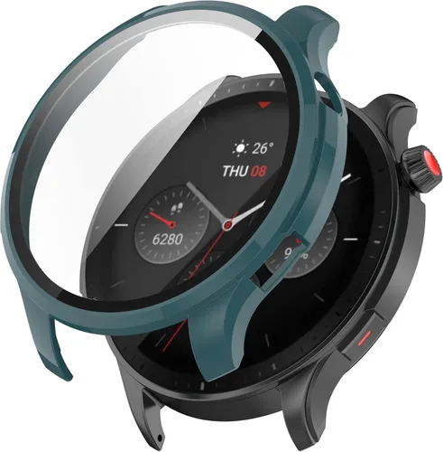 Vista 5 de Funda protectora compatible con Amazfit GTR 4, protector de pantalla de vidrio templado de policarbonato duro, ultradelgada cubierta completa a