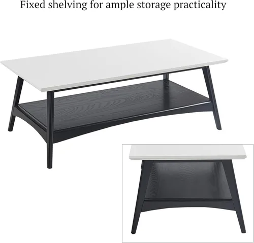 Vista 5 de Madison Park Mesa auxiliar con estante de almacenamiento, mesa rectangular para sala de estar, marco de madera maciza y patas decorativas para sala