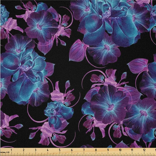 Vista 7 de Ambesonne Ivy Leaves Fabric by The Yard, Contemporary Design of Fantasy Themed Dreamy Leafy Pattern on Dark Back, Microfiber Fabric for Arts and