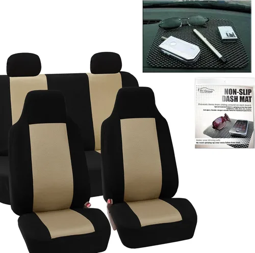 Vista 3 de FH Group Juego completo de fundas de asiento de automóvil de tela gris, fundas de asiento de automóvil de ajuste universal, fundas de asiento